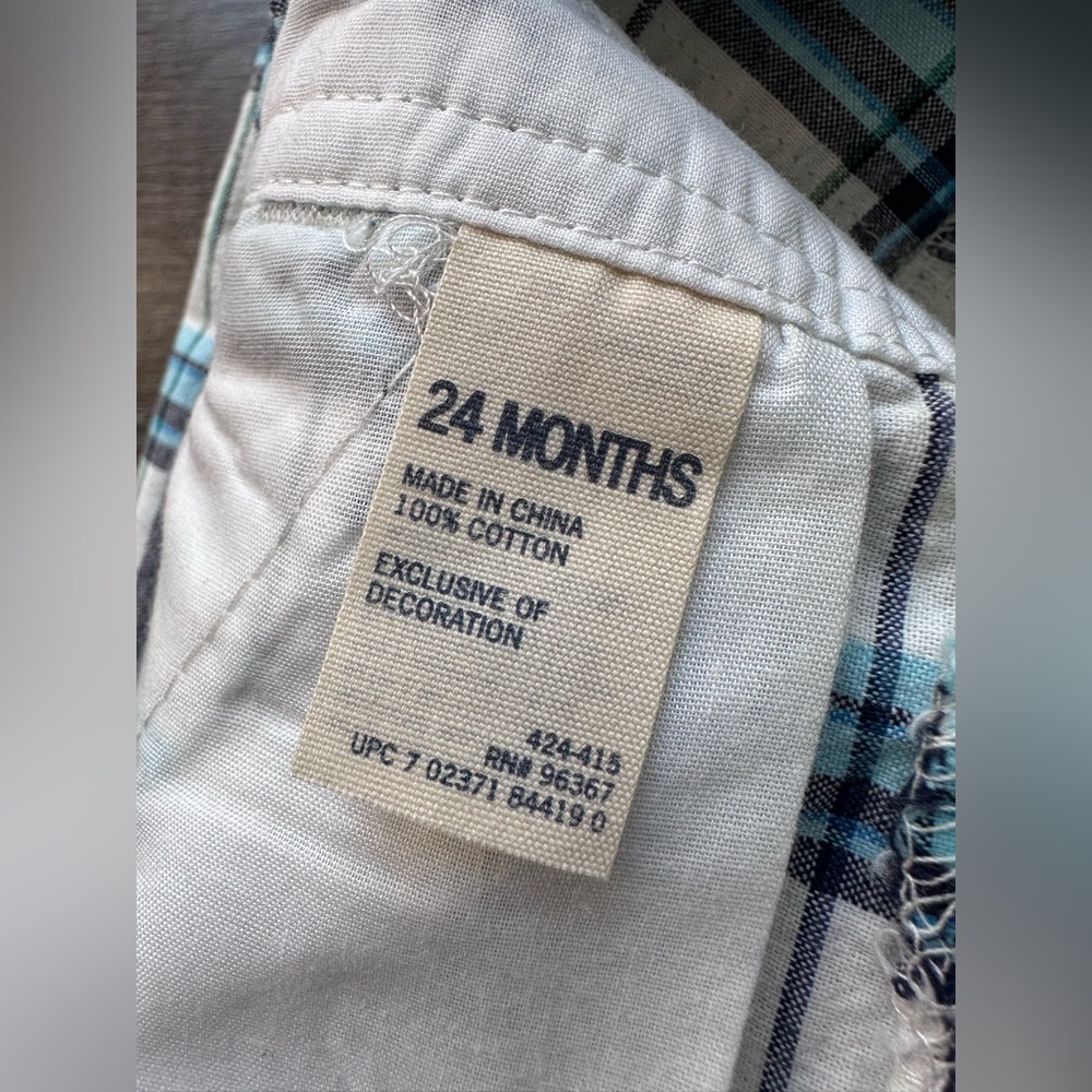 Oshkosh B’gosh Vestbak Blue White Plaid Overall‎ Shorts Size 24mo - Picture 5 of 5